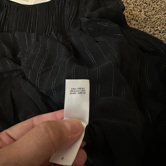 NWT Unsubscribed Chiffon Silk Pintuck Blouse Navy Silver Longsleeve Size 2 - Picture 5 of 5
